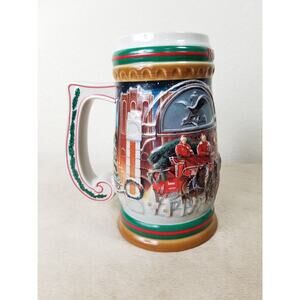 Budweiser Beer Stein Mug Home for the Holidays 1997 Handcrafted Brazil 7" Vtg